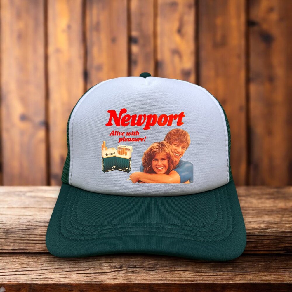 Newport Cigarettes Mens Trucker Hat Green Snapback 1970s Ad Retro Baseball Cap